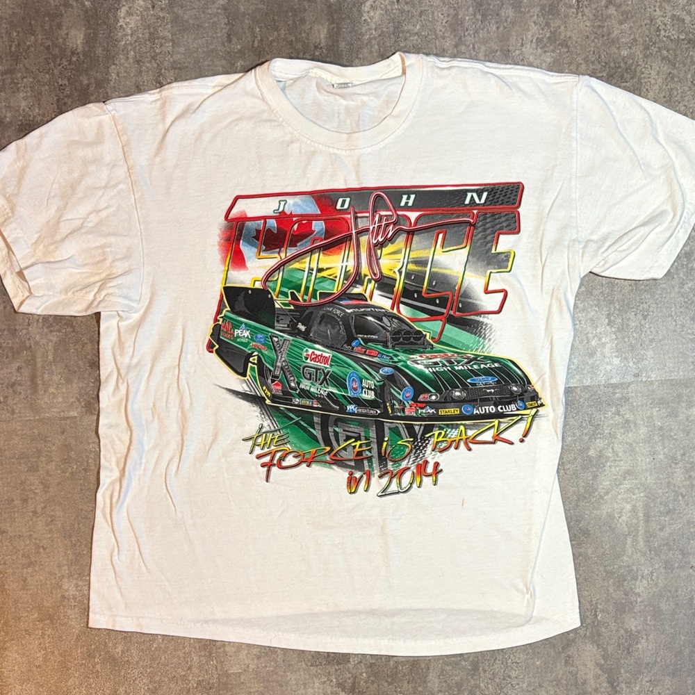 John Force 2014 Funny Car Drag Racing T-shirt White SZ Large